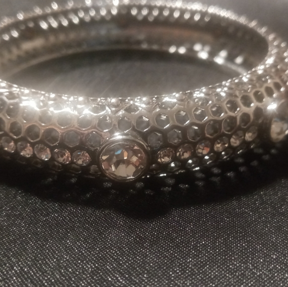 IMAN Rhinestons studded bangle bracelet silver stainless.. sz8.5 - Picture 2 of 6